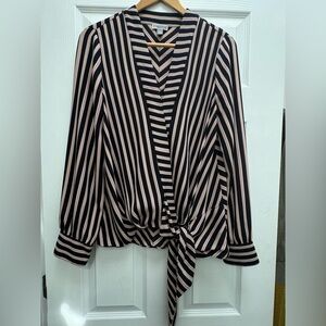 Chelsea28 Black and Pink Striped Blouse